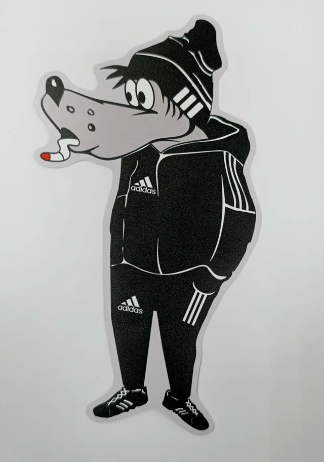 Смішні наклейки на авто — Вовк в Adidas (19х9 см)