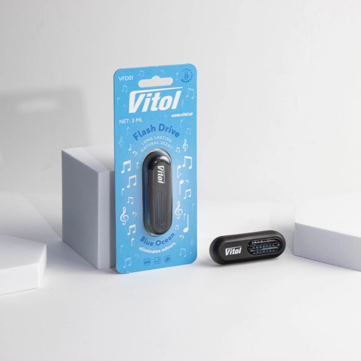 Ароматизатор воздуха на дефлектор Vitol Flash Drive Blue Ocean (Синий океан)
