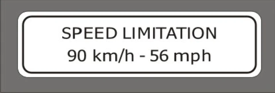 Наклейка вінілова SPEED LIMITATION 90 km/h - 56 mph (13х3,5см) білий- чорний