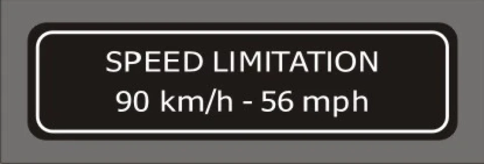 Наклейка виниловая SPEED LIMITATION 90 km/h - 56 mph (13х3,5 см) черный-белый