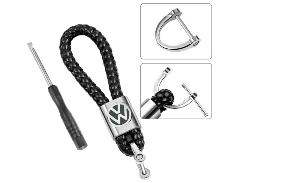 Брелок для ключів Volkswagen шкіряний жгутик з викруткою (чорний)