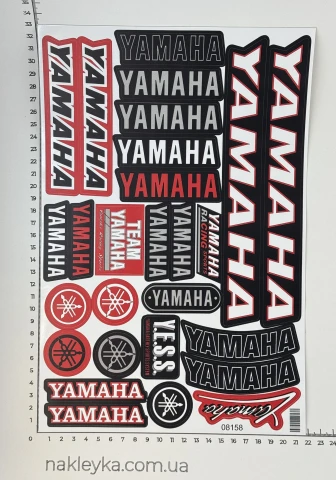 Наклейка вінілова набір логотипів Yamaha (лист 36х23 см, для авто, мото, човнових моторів)