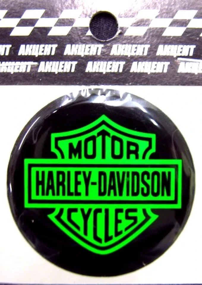 3D Наклейка силиконовая Harley-Davidson (d4.5 см) черно-зеленая флуоресцентная