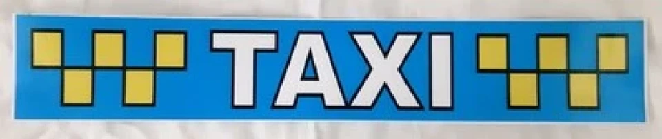 Наклейка вінілова TAXI на синьому тлі з жовтими шашками (29х5 см)