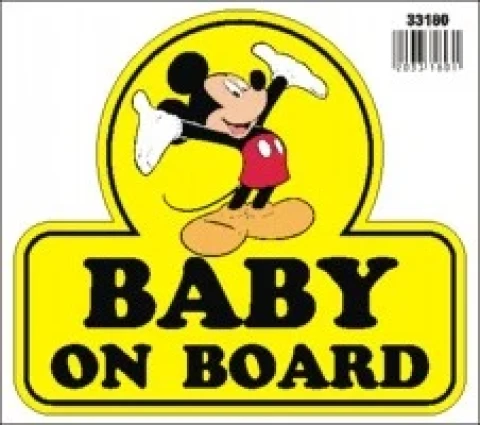 Наклейка вінілова Baby on board з Міккі Маусом (14х16 см) жовта